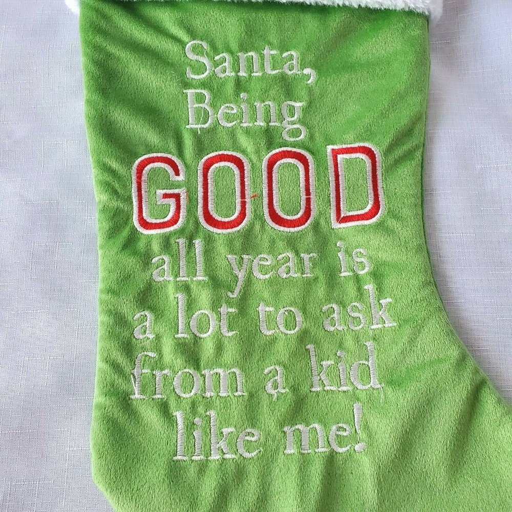 Santa, Being Good Is A Lot to Ask From A Kid Like Me! 17" Christmas Stocking NEW - Picture 2 of 4